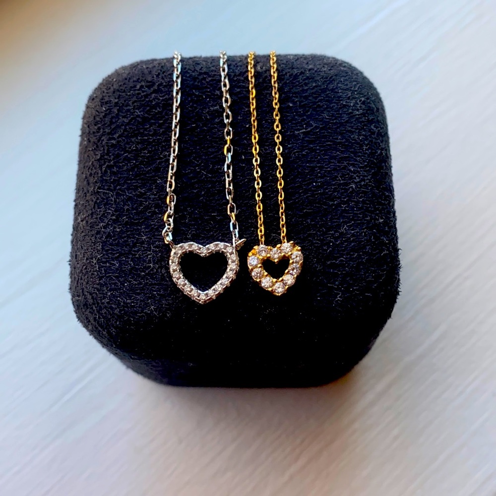 Mini silver and gold crystal heart pendants